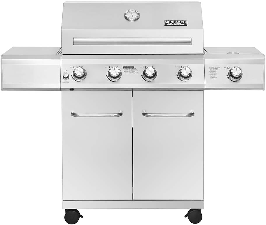 Monument Grills 4-Burner Cabinet Style Propane Gas Grill in Stainless Steel with LED Controls & Side Burner