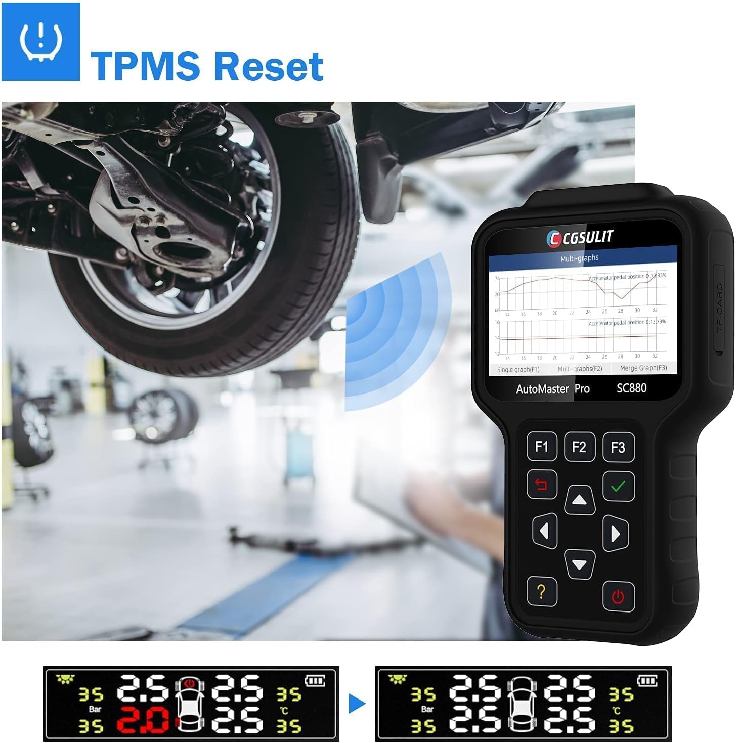 Code Reader Scan Tool for All Cars, CGSULIT SC880 Professional Full System Automotive Scanner Auto Check Fault Code Reader, Vehicle OBD2 Diagnostic Tool with EPB ABS SAS SRS Transmission Reset
