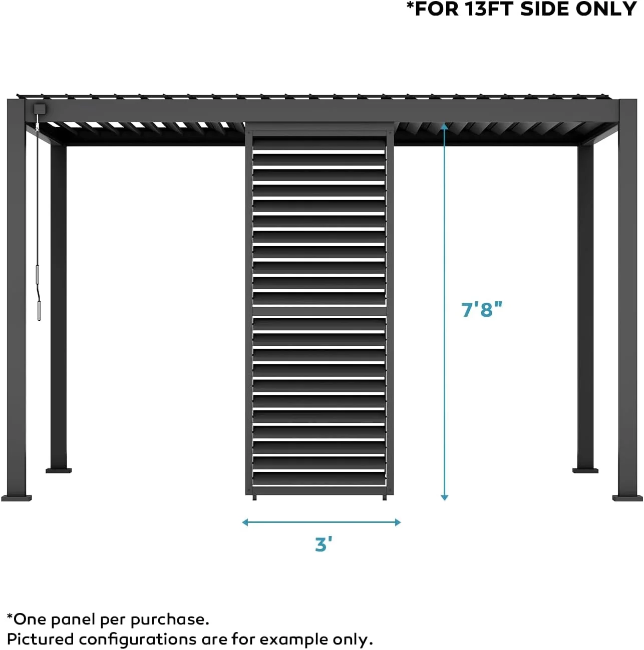 MIRADOR Accessories Aluminum Louvered Sun Shade Shutter Wall for 111S/DA 10'x10' Pergola One Panel, Charcoal