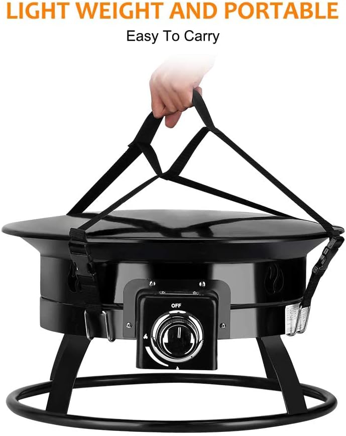 Camplux Portable Propane Gas Fire Pit, FP19AL Outdoor Fire Bowl with Cover and Carry Kit, Auto-Ignition 19 Inch Diameter 52,000 BTU