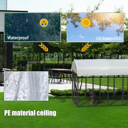 12 Panels Large Dog Kennel Outside Outdoor with Roof Heavy Duty Dog Kennel Outdoor Indoor Dog Playpen Enclosure Pet Pen House Fence Yard Yard for Small Medium Large Dogs 8'x4'x6'