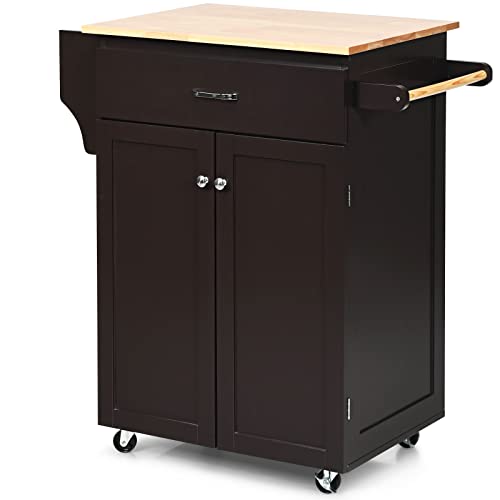 IFANNY Kitchen Island, Small Rolling Cart with Drawers, 2 Door Cabinet, Spice Rack & Towel Handle, Kitchen Carts on Wheels with Storage, Modern Island Table for Kitchen, Dining Room, Restaurant