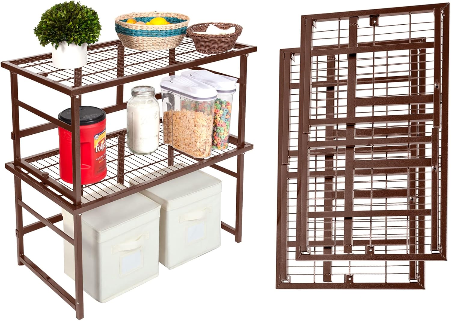 Origami R1 Stackable Storage Shelf, Collapsible/Foldable Steel Shelving Holds up to 150 Pounds (Per Rack), Modular Heavy Duty Garage Storage & Organization Utility Shelf- (2-Pack) (Pewter, R1)