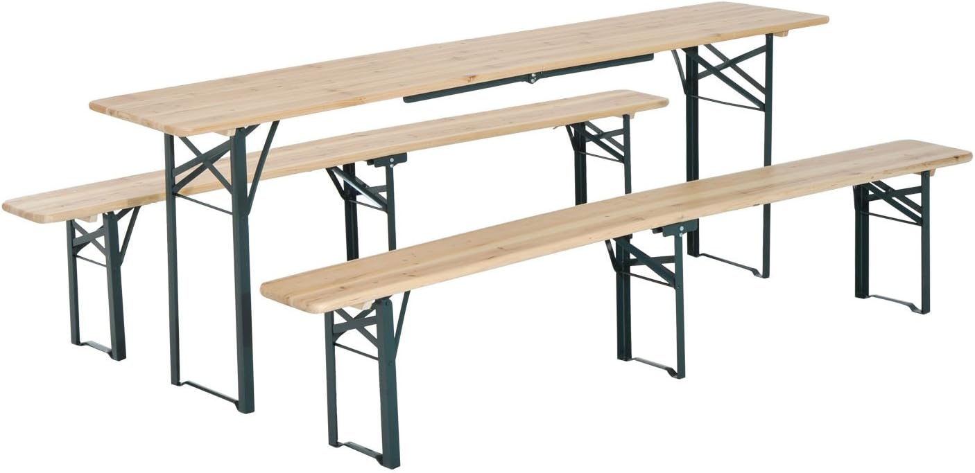 Outsunny 7' Wooden Outdoor Folding Patio Camping Picnic Table Set Large Beer Table Set with Bench and Easy Set Up for Backyard Poolside Dining Party