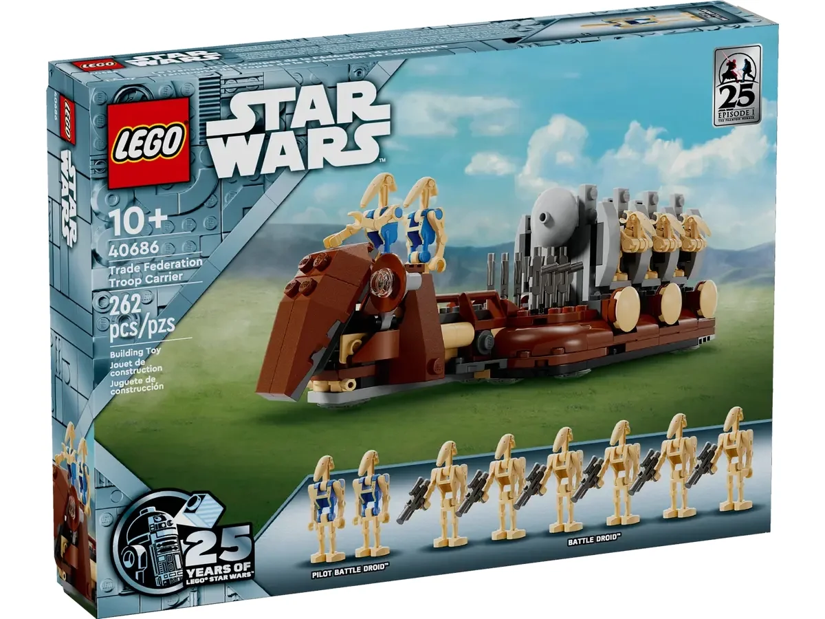 LEGO Star Wars 25th Anniversary 40686: Trade Federation Troop Carrier Buildable Model - Celebrate The Phantom Menace with 8 Figures and Iconic Rack Feature!
