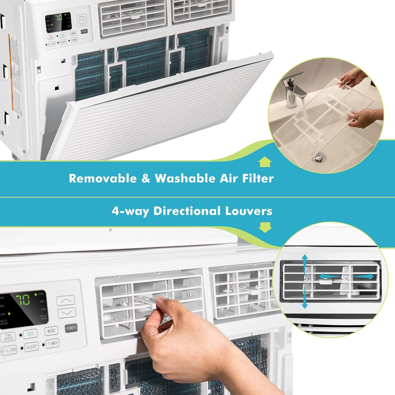 PETSITE Window Air Conditioner 15000 BTU, Window Mounted Window AC Cooling Unit with Remote Control, Cools up to 800 Sq. Ft
