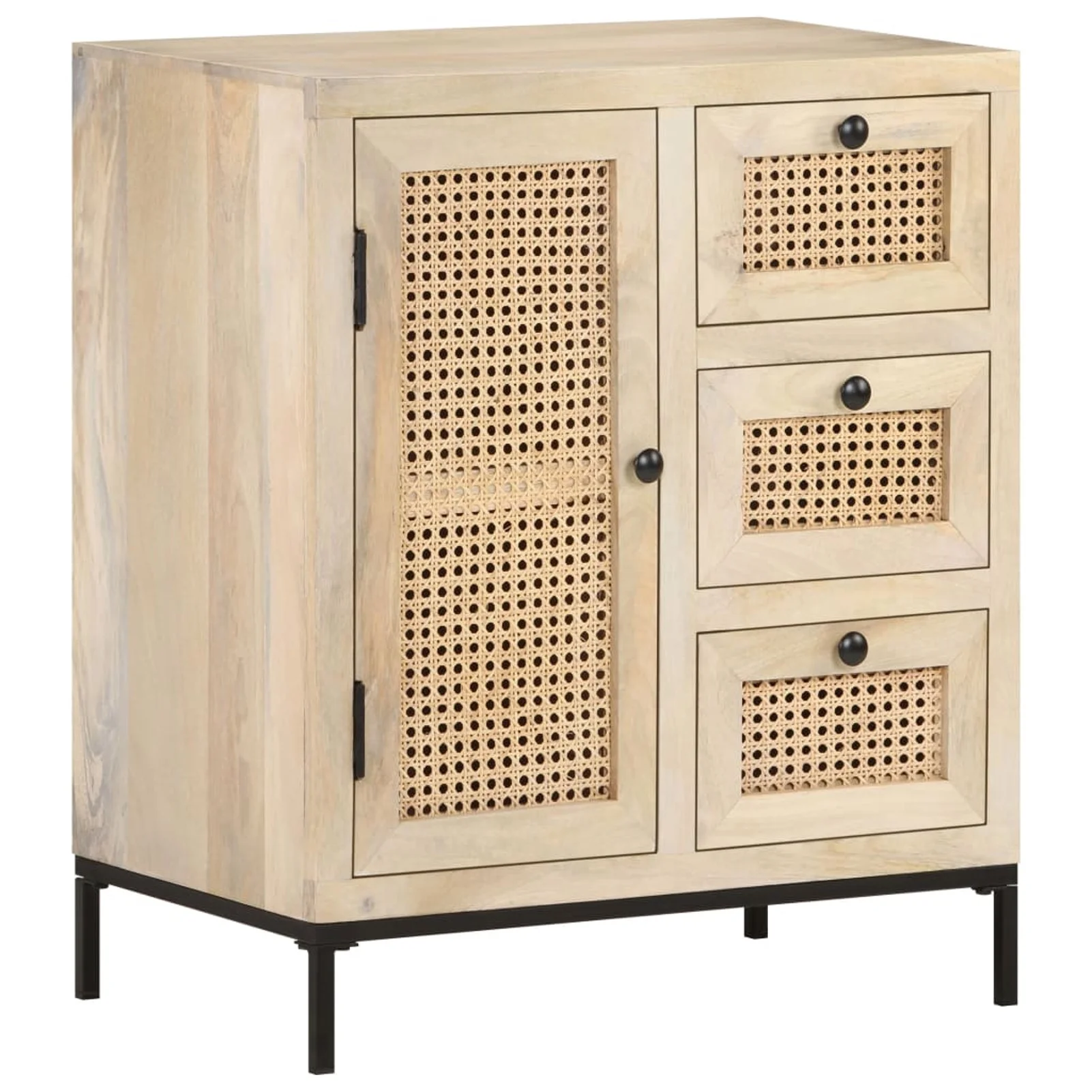Walmeck Sideboard 23.6"x13.8"x27.6" Solid Mango Wood and Natural Cane