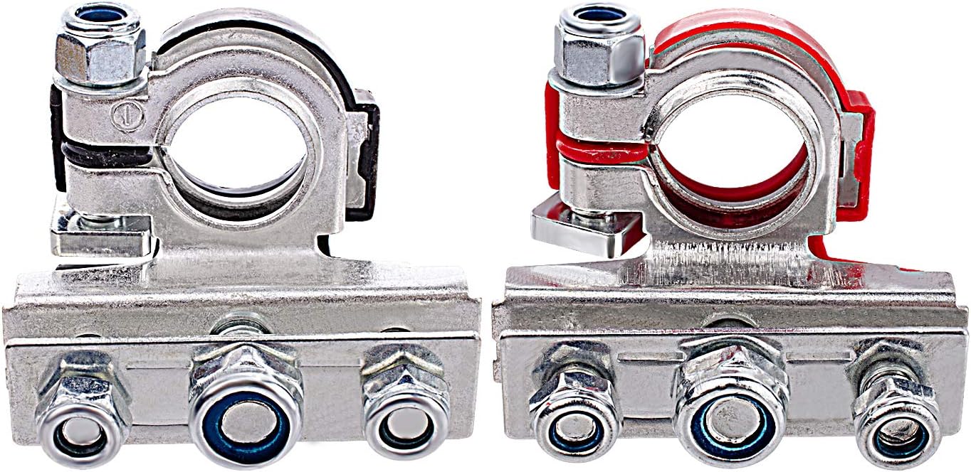 Battery Terminal Connectors with 3 Way, Top Post Battery Terminal Ends, Copper Plate, Positive and Negative, Applicated in Car,Boat, Van and More.(Copper Plate with 3 Bolt) Pack of 2