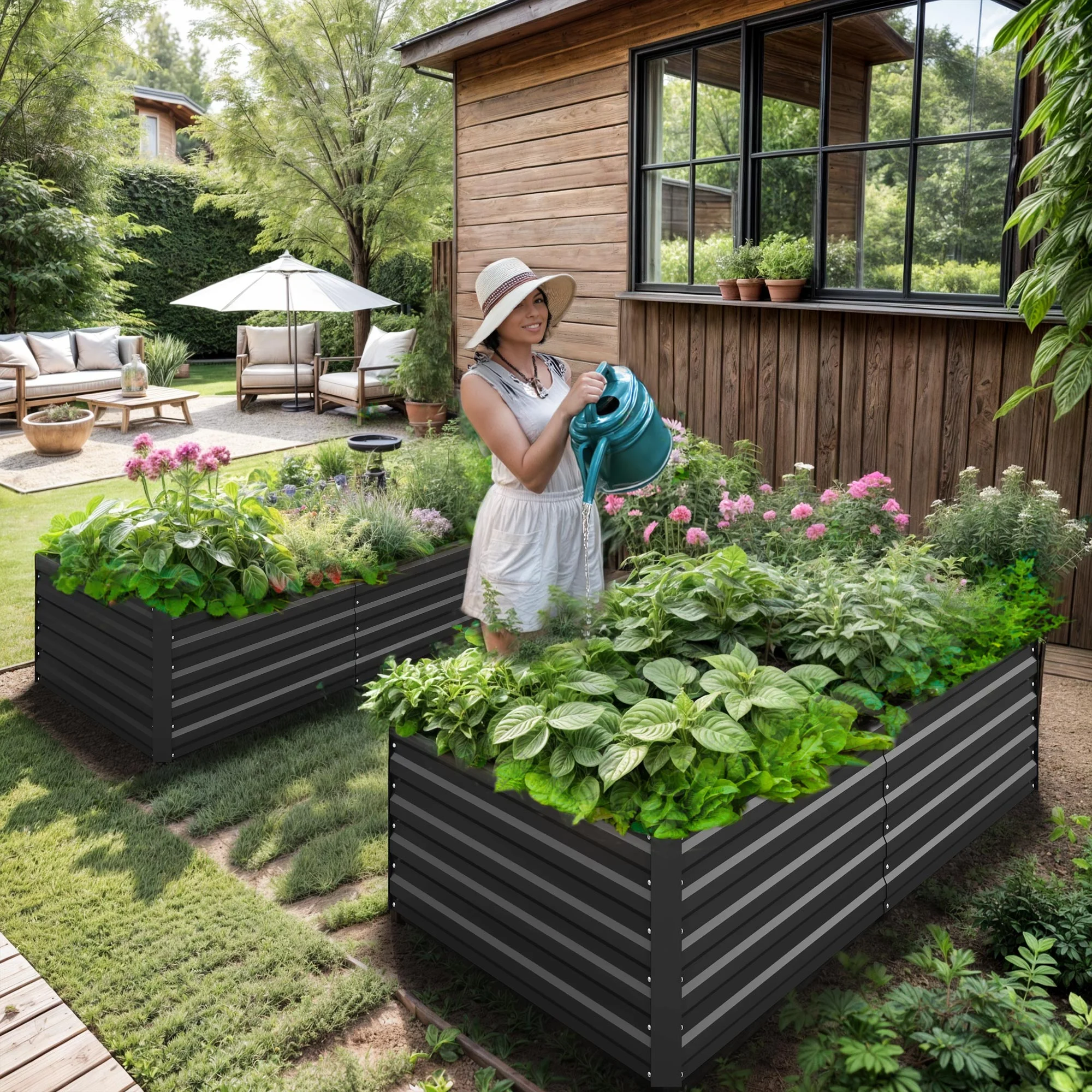 ModFusion 6x3x2 Ft, Metal Galvanized Planter Box Kit, Support Rod, Corner Panel Protection, Raised Garden Composting Bed, Dark Gray - Curated Treasures Market