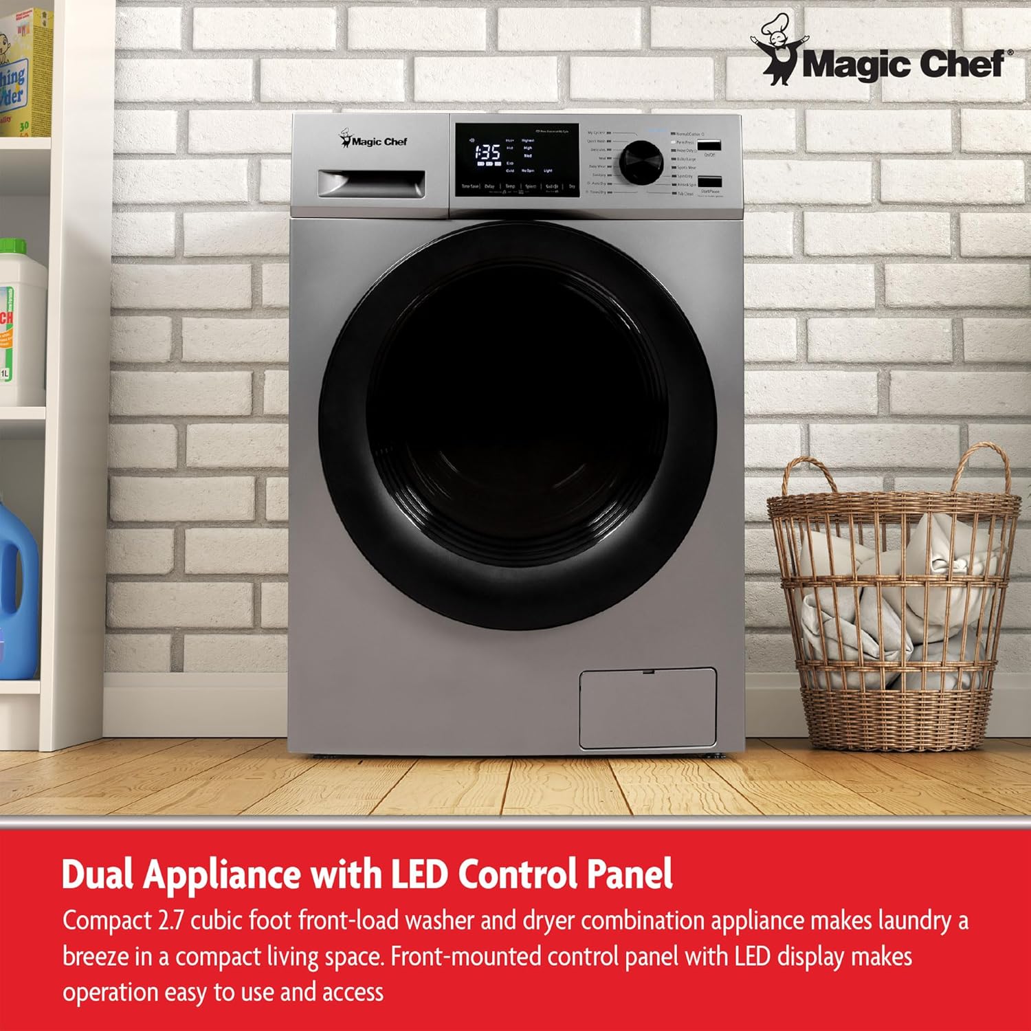 Magic Chef Front-Load Washer and Dryer Combination, Space-Saving Clothes Dryer and Washing Machine, 2.7 Cubic Feet, Silver