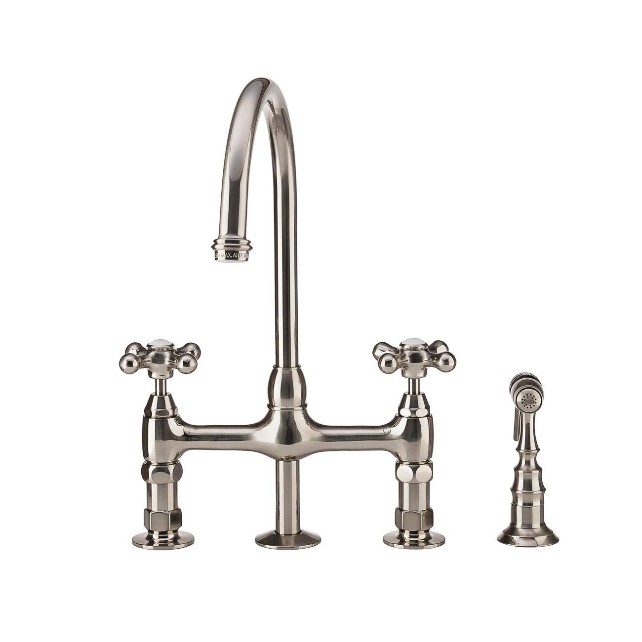 Randolph Morris Gooseneck Bridge Style Kitchen Faucet - Metal Cross Handles RMK738MC-BN Brushed Nickel