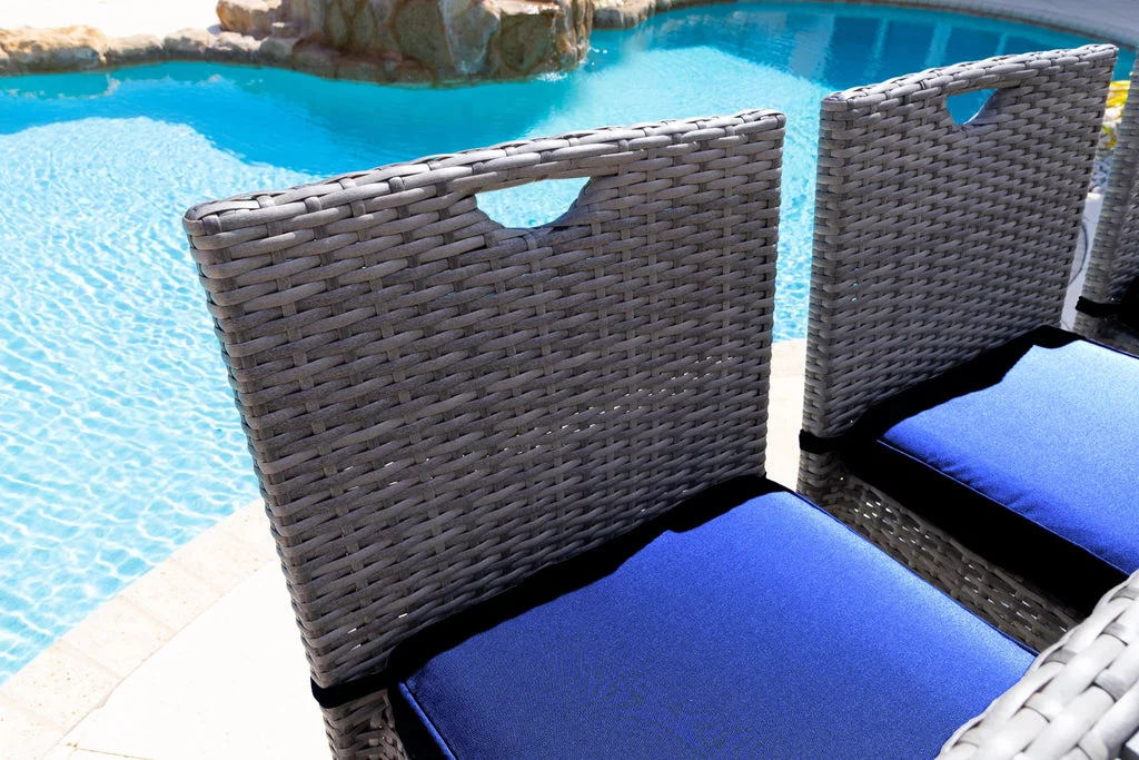 Sorrento 7-Piece Resin Wicker Outdoor Patio Furniture Bar Set in Gray W/Bar Table and Six Bar Chairs (Flat-Weave Gray Wicker, Sunbrella Canvas Navy)