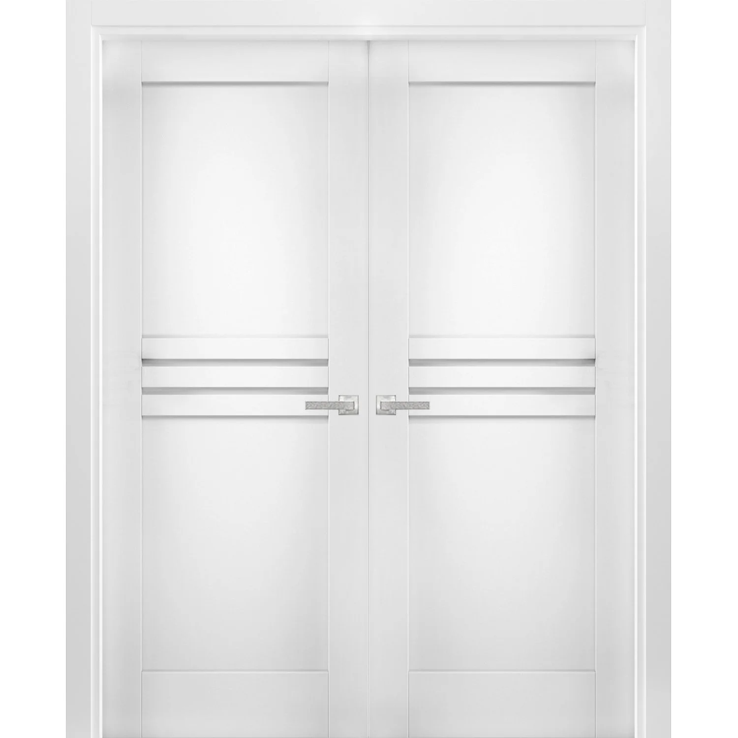Solid French Double Doors 36 x 96 inches / Mela 7444 White Silk / Wood Solid Panel Frame / Closet Bedroom Modern Doors