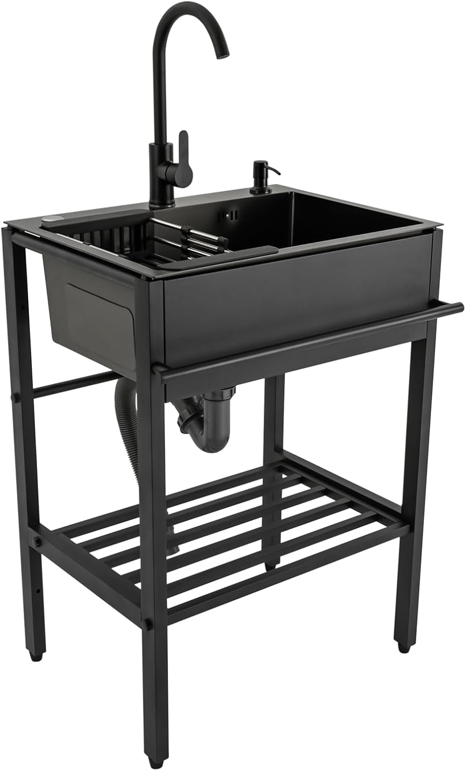 Stainless Steel Utility Sink,Free Standing Single Bowl Kitchen Sink with Cold and Hot Faucet Water Pipe kit,Stainless Steel Sink for Laundry Room,Garage,Basement,Outdoor Indoor Sink