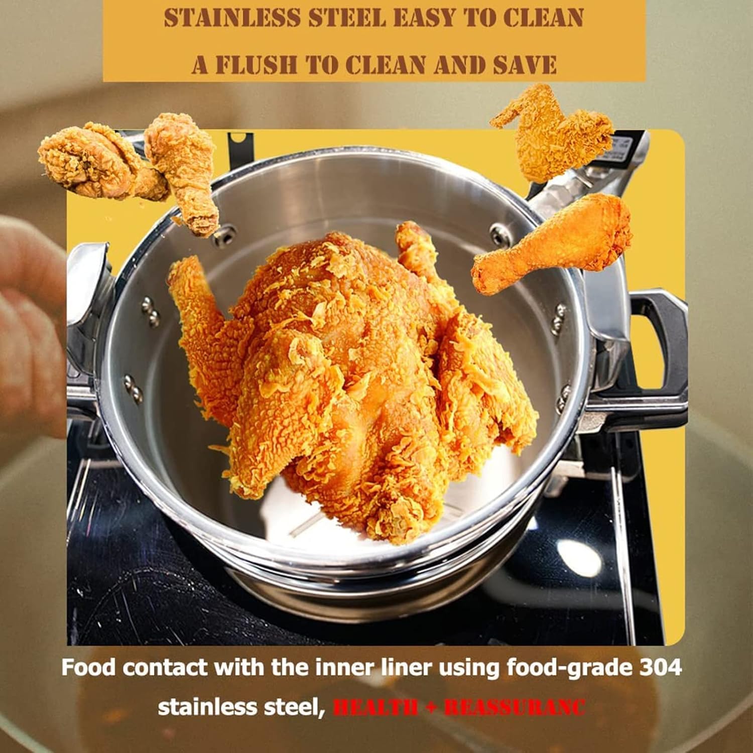 16L Electric Countertop Pressure Fryer 304 Stainless Commercial Electric Countertop Pressure Fryer Chicken Fish Pressure Fryer Machine With Large Oil Tank For Restaurant Snack Shops 2400W, 20240301