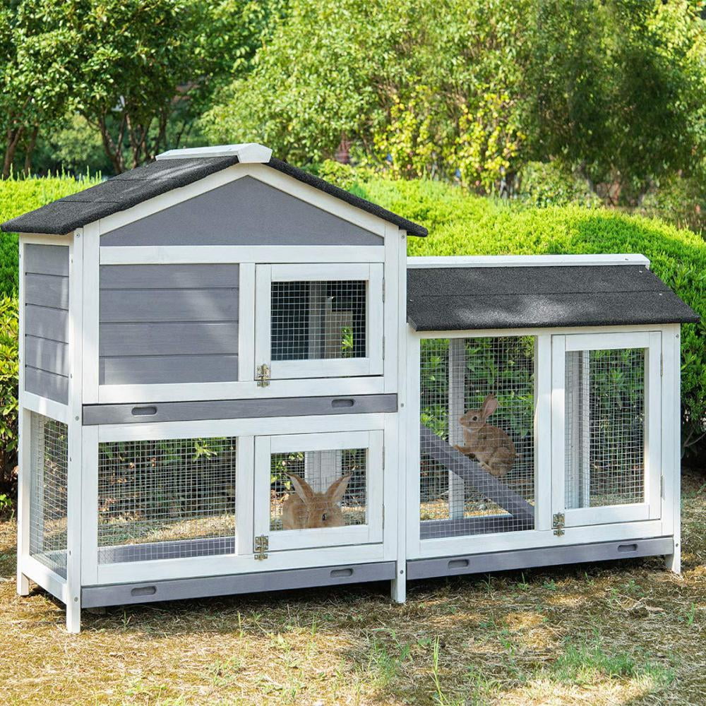 Fooing Chicken Coop Large Wooden Outdoor Bunny Rabbit Hutch Hen Cage with Ventilation Door, Removable Tray & Ramp Garden Backyard Pet House Chicken Nesting Box - Curated Treasures Market