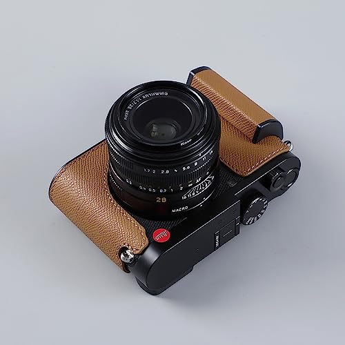 Camera Half Case for Leica Q3,SIUTATDSH Vintage Metal Genuine Leather Camera Protective Cases Stylish Portable Shockproof (BlackC)