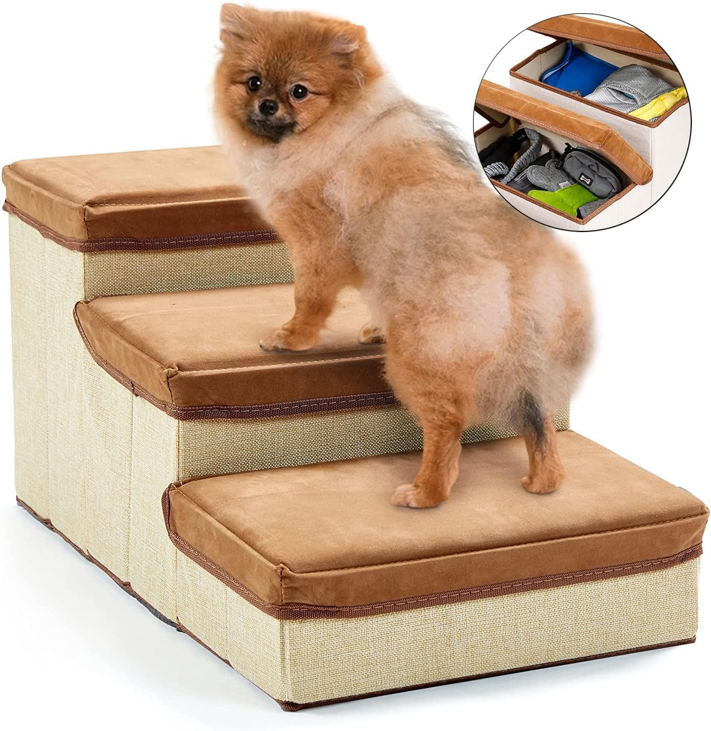 INRLKIT 3-Tier Pet Stairs, Foldable Dog Steps Dog Stairs/Ramps/Ladder for Beds Sofa, Pet Stairs for Older Dogs, Cats, Puppies, Injured Dogs, Small Dogs(Grey)