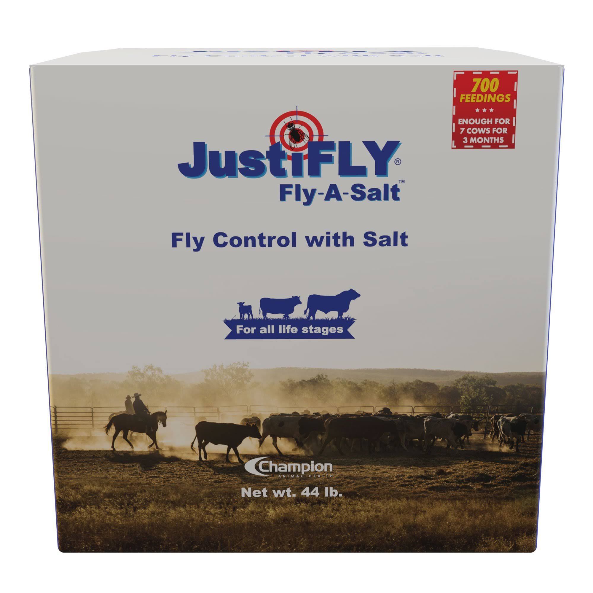 JustiFLY Fly-A-Salt Cattle Fly Control Block with Salt, 44 lb | 700 Feedings per Salt BLOCK. One Block Feeds 7 Cows for 3