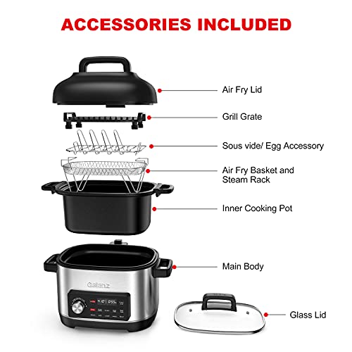 Galanz Electric Pressure Cooker & Air Fryer with Preset Programs Including Slow Cook, AirFry, Dehydrate, Rice, Grill, Roast, Steam, Beans, Stew, Warm,Stainless Steel