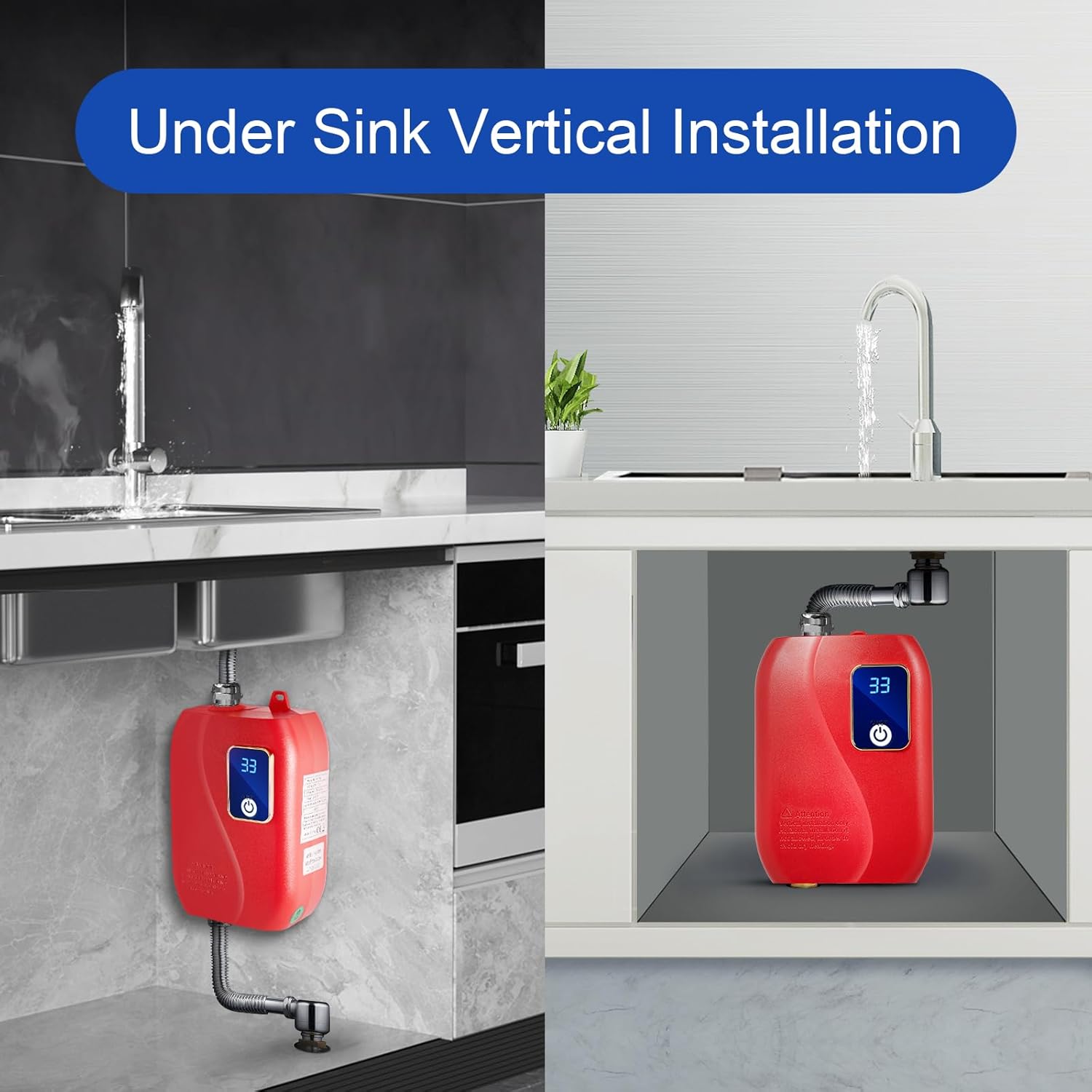 3000W Tankless Water Heater Electric, Mini Instant Water Heater Under Sink,Outdoor Tankless Electric Hot Water Heater with Led Display,Temperature Control for Home, RVs
