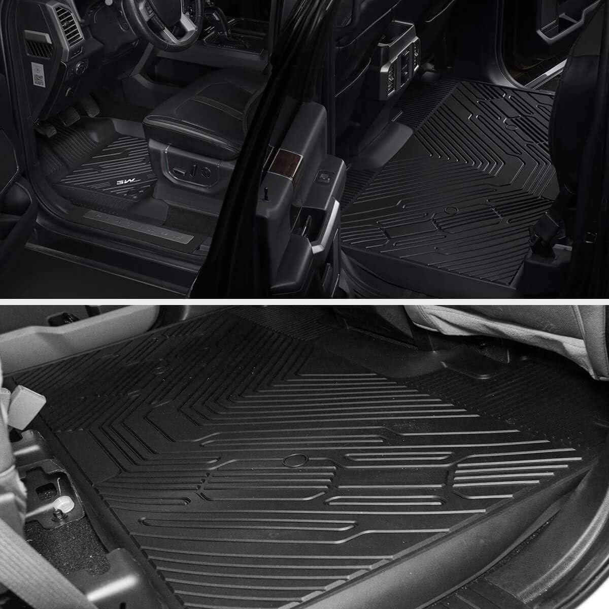 LASFIT Floor Mats Fit for 2015-2022 Ford F-150 SuperCrew with Front Bucket and Rear Seat (Not Fit for Under-Seat Fold Flat Storage) All Weather Car Liners 1st & 2nd Row Set