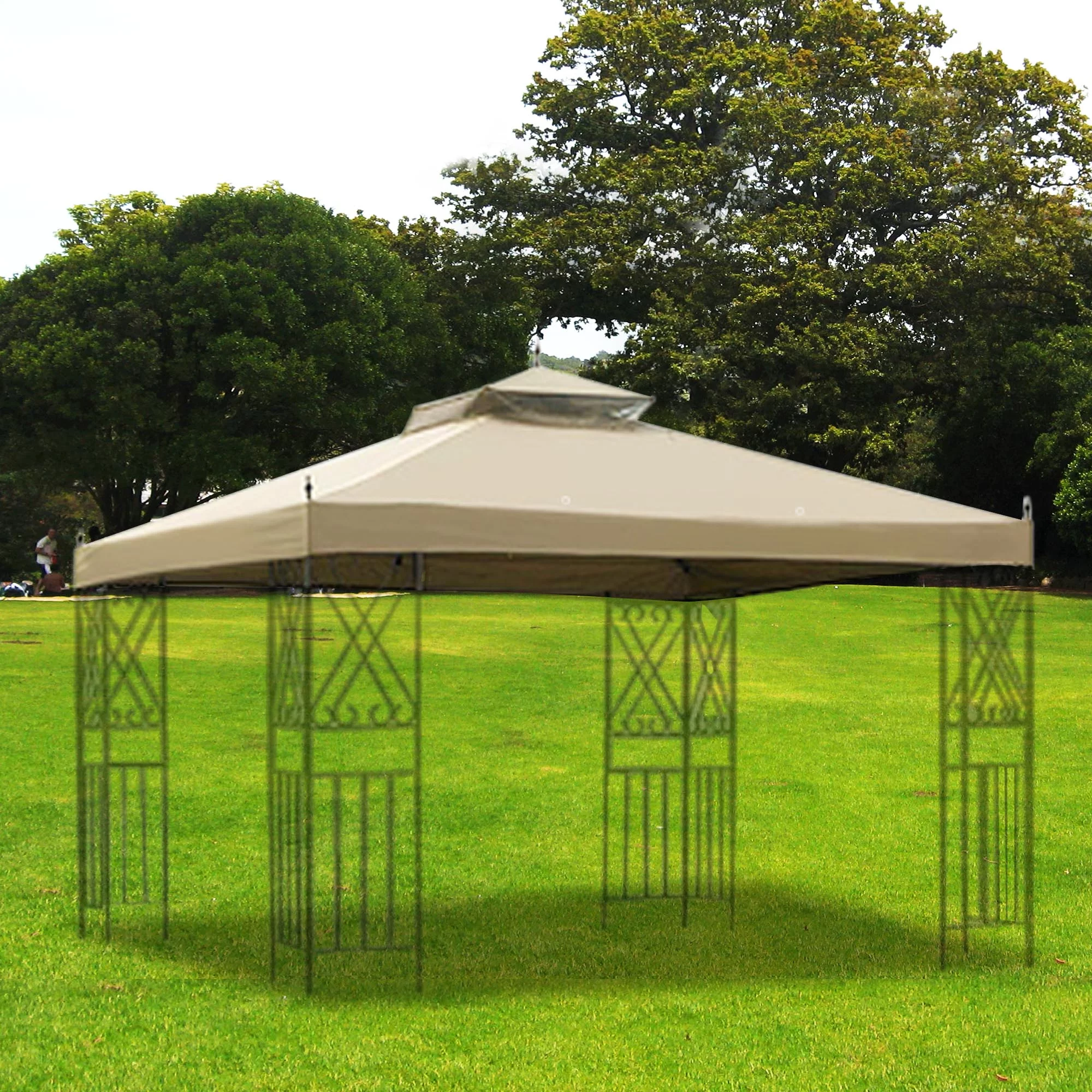 Yescom 10'x10' Gazebo Top Replacement for 2 Tier Outdoor Canopy Cover Patio Garden Yard Grey Y00910T09