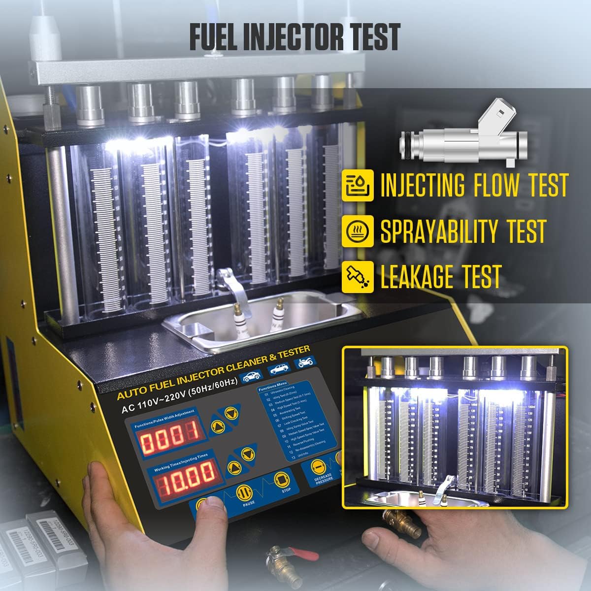 AUTOOL Automotive Fuel Injection Systems Cleaning Tools CT-200 Fuel Injector Cleaner and Tester 110V Fuel Injection Systems Cleaning Testing Tools