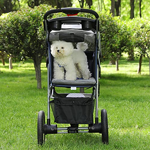 VIAGDO Premium Heavy Duty Dog Stroller for Small Medium Dogs & Cats, 3-Wheel Pet Stroller, Foldable Cat Strollers with Suspension System/Link Brake/One-Hand Fold, Max. Loading 55 LBS Black Red
