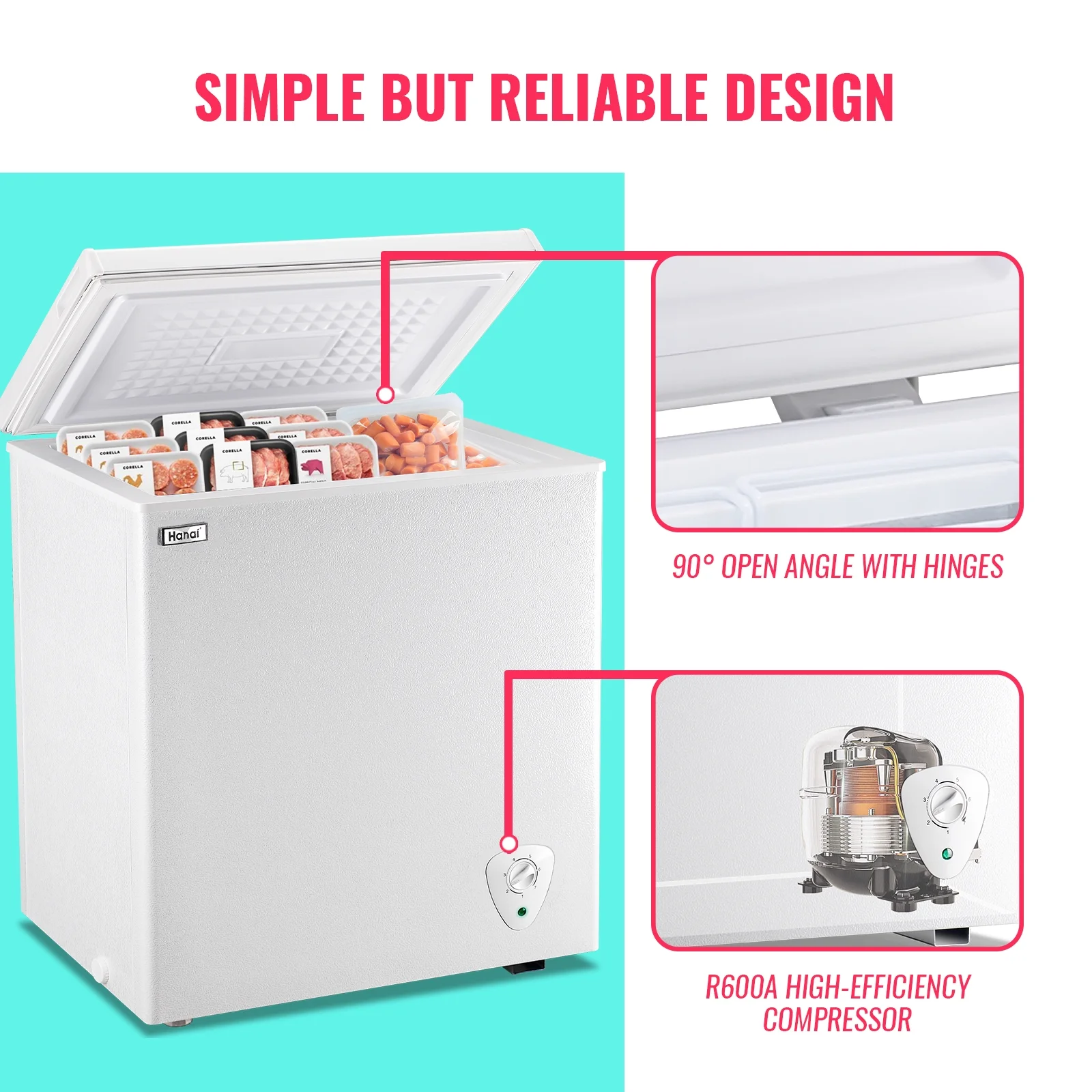 WANAI White Chest Freezer Small Deep Freezer 5.0 Cu.ft Fast Freezing Freezers with 7 Temp Control