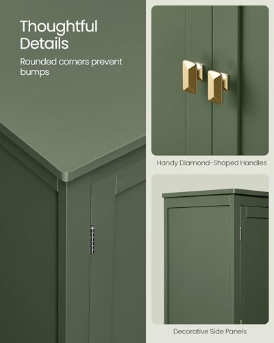 VASAGLE Bathroom Floor Storage Cabinet, Bathroom Storage Unit, Freestanding Cabinet with 4 Doors, Adjustable Shelves, 11.8 x 23.6 x 43.3 Inches, Forest Green UBBC552C01