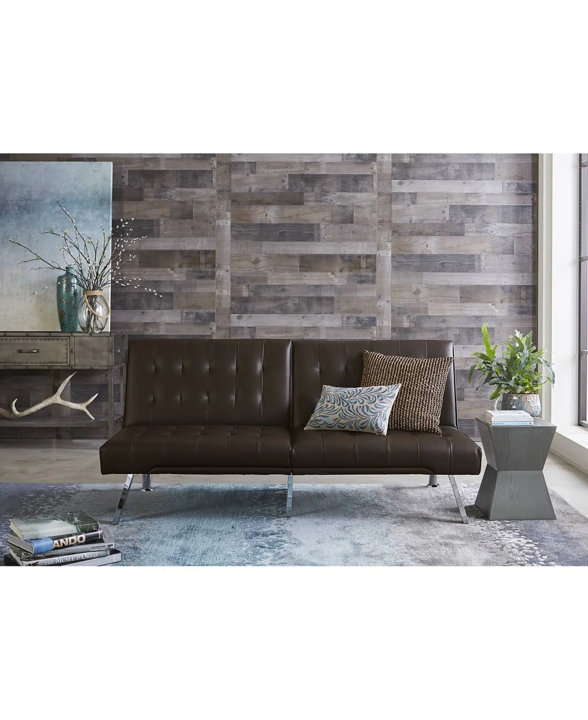 Abbyson Jackson Leather Foldable Futon Sofa Bed Camel