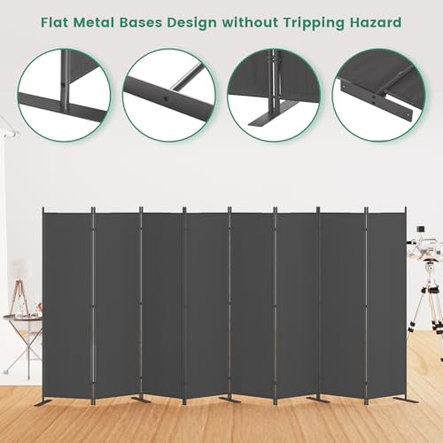 Helios&Hestia 8-Panel 6 ft Tall Indoor Folding Room Divider, Portable Privacy Screen, Freestanding Partition Separator, Temporary Wall Separation for Bedroom, Office, 160" W X 71" H, Dark Grey