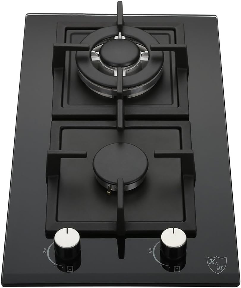 K&H 2 Burner 12 Inch Built-in LPG/Propane Gas Stove Top Glass Surface Cast Iron Cooktop 2-GCW-LPG
