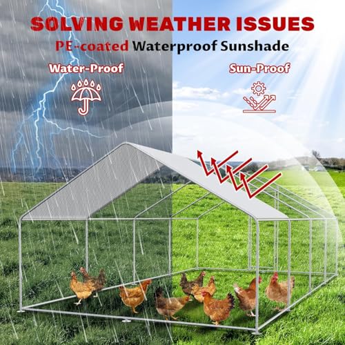 Large Chicken Coop for 20 Chickens Metal Chicken Run with Waterproof Cover for Walk-in Chicken Run for Yard Outdoor Poultry Cage