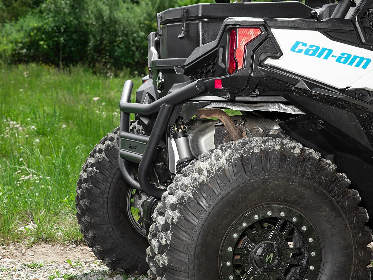 SuperATV Rear Bumper for 2018+ Can-Am Maverick Trail 800 / 1000 - Made of 1.75 Inch Heavy Duty Steel Tubing - UV Resistant Powder Coating - No Obstruction to Rear Cargo Area - Mounts Directly to Frame