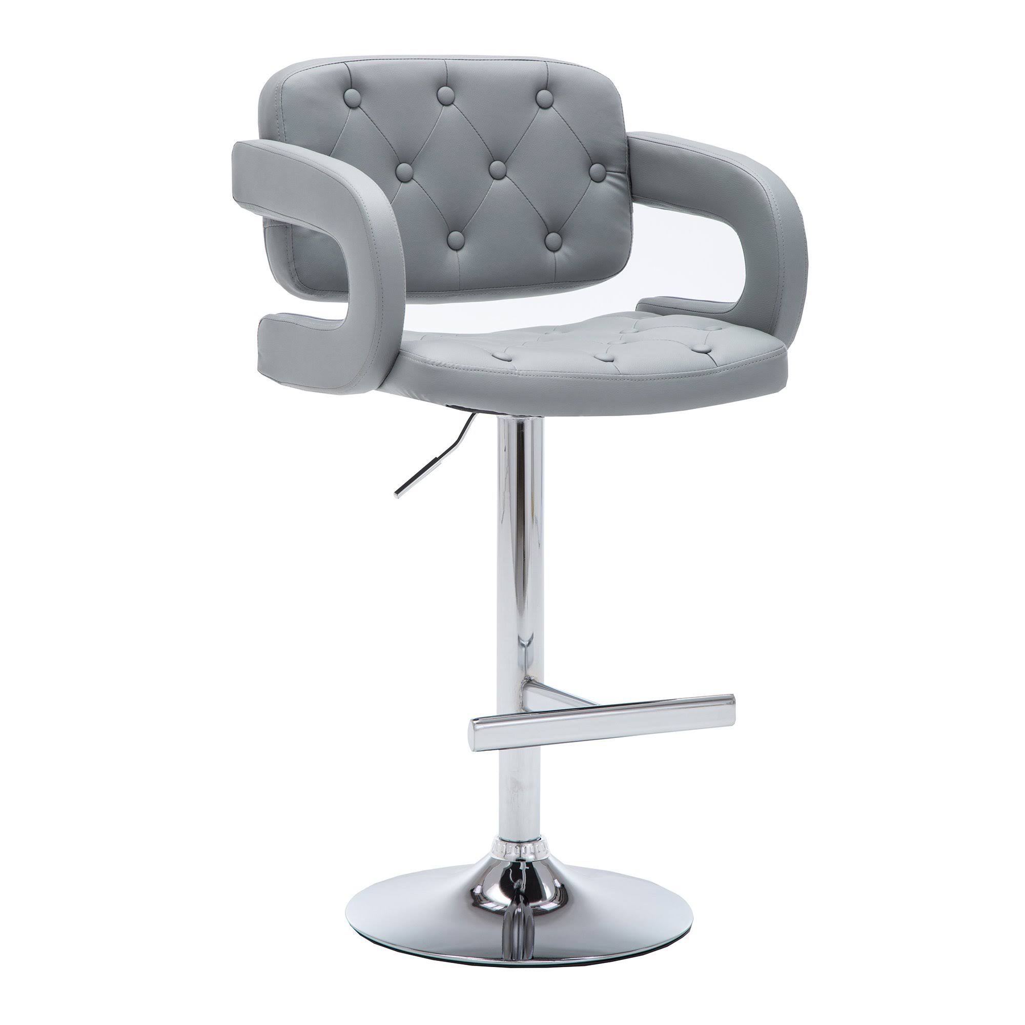 Swivel Barstool with Arms and Button Tufted Seating, Gray and Chrome