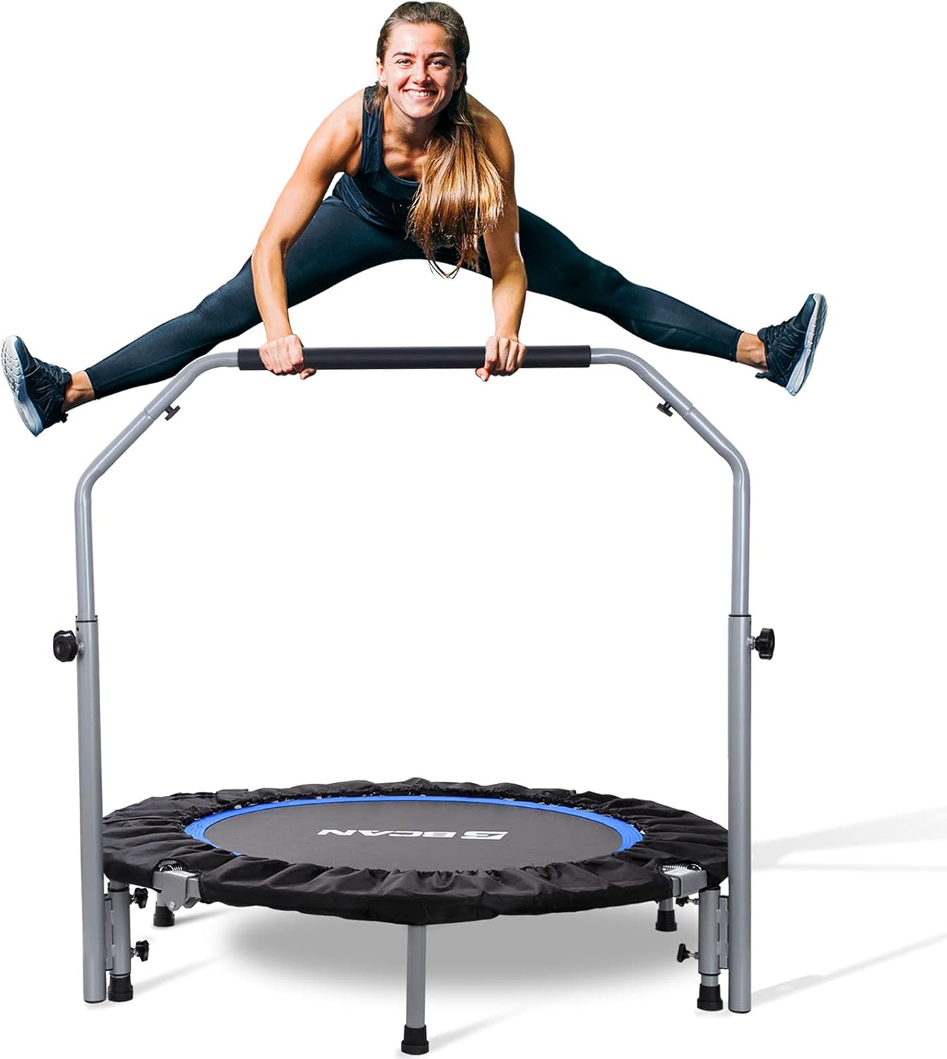 BCAN 40/48 Foldable Mini Trampoline, Fitness Rebounder with Adjustable Foam Handle, Exercise Trampoline for Adults Indoor/Garden Workout Max Load 330lbs/440lbs