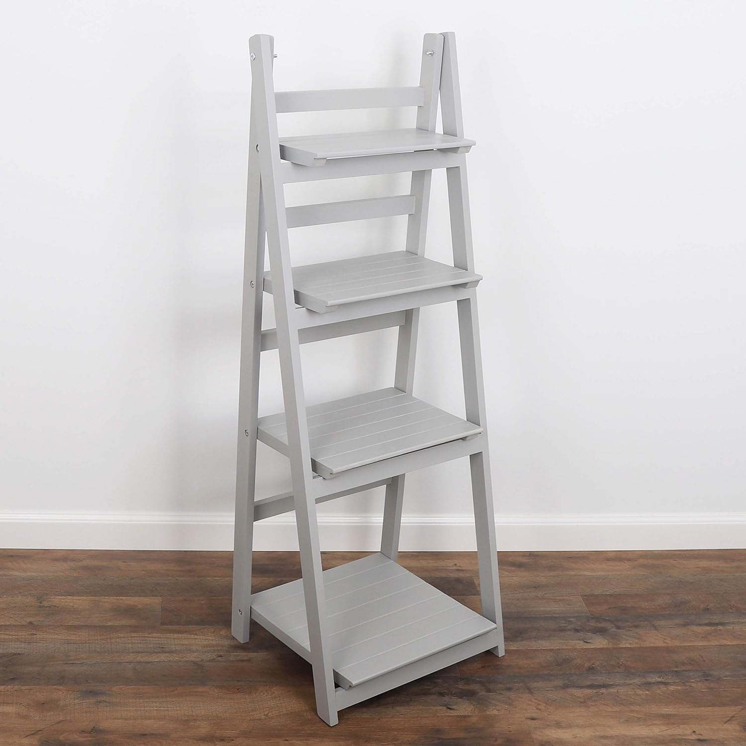 Milltown Merchants Ladder Shelf - Wooden Ladder Bookshelf - Leaning Bookshelf - Rustic Bookcase - Folding Bookcase (Distressed White Ladder Shelf)