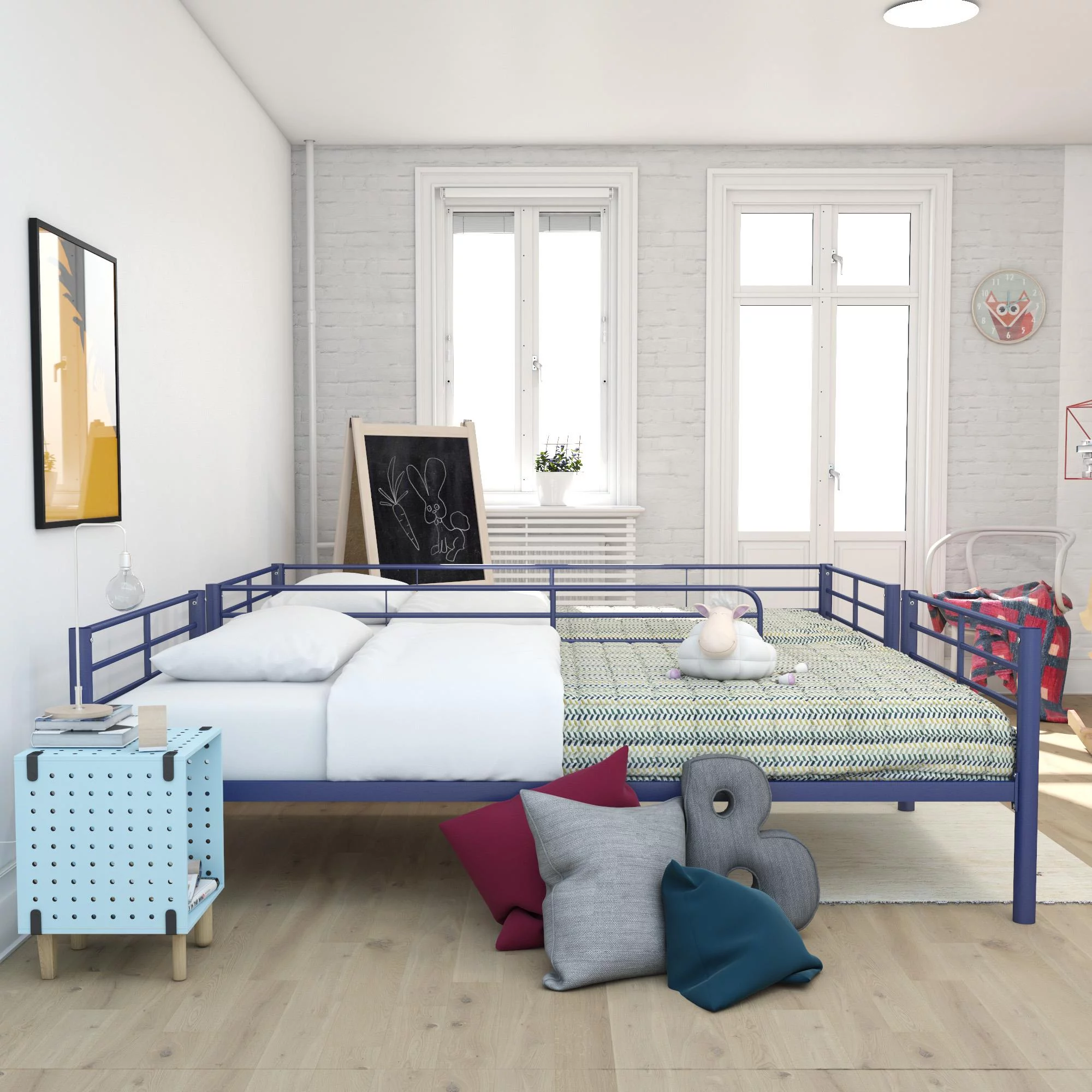 Mainstays Convertible Twin over Twin Metal Bunk Bed, Blue