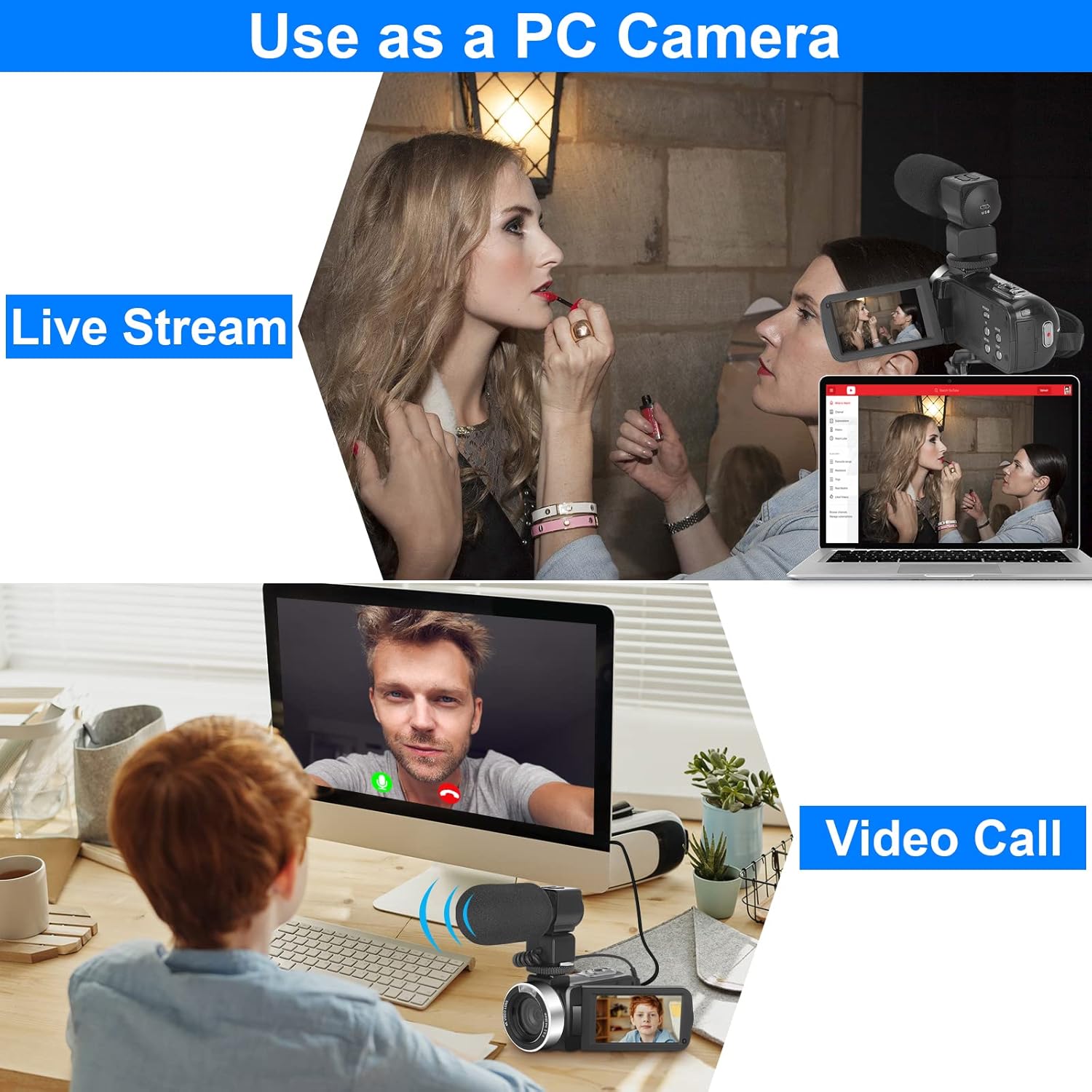 Video Camera 4K, Camera for YouTube Live Streaming 56MP, Easy to Use Vlogging Camera with External Microphone, IR Night Vision 16X Digital Zoom WiFi Remote Control Video Recorder