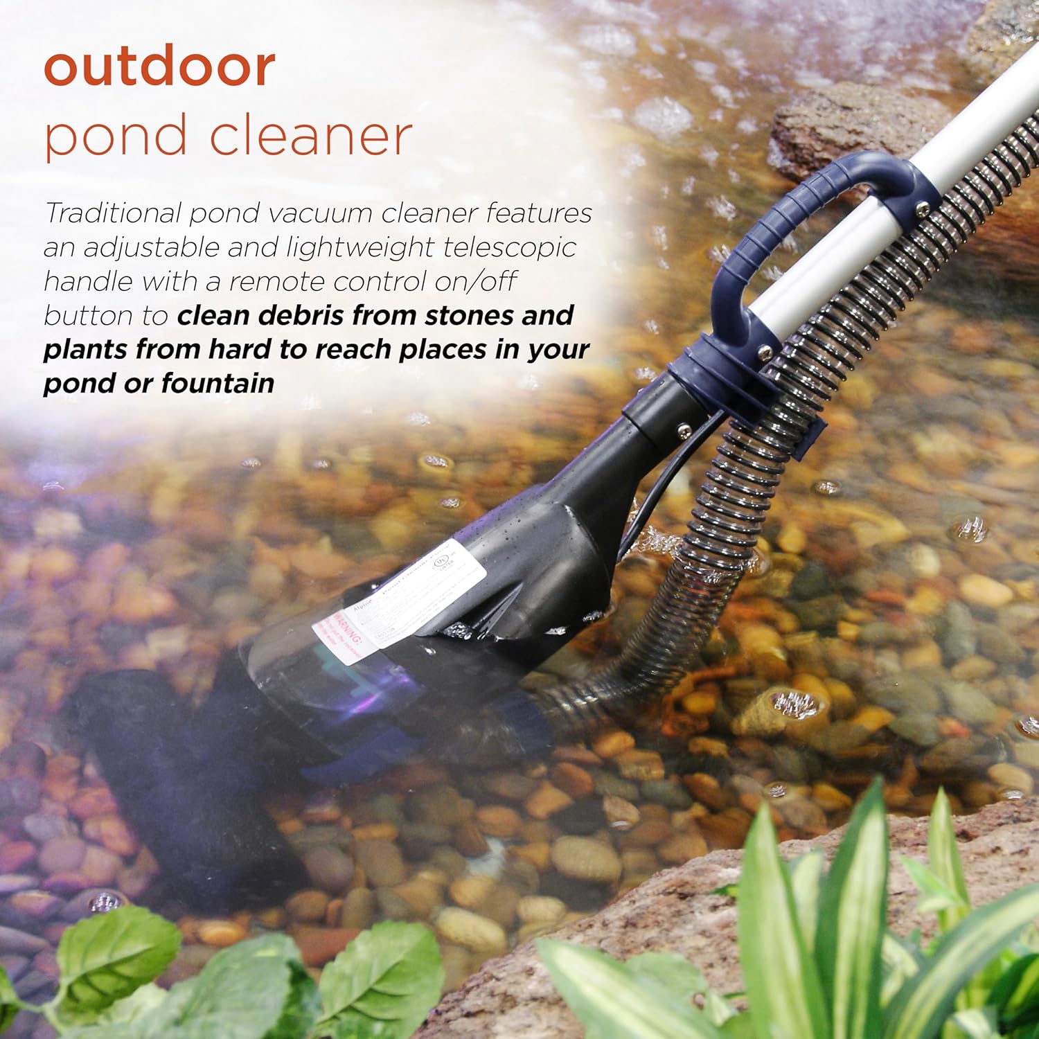 Alpine Corporation Traditional Pond Vacuum with Adjustable Telescopic Handle and 2 Brush Heads