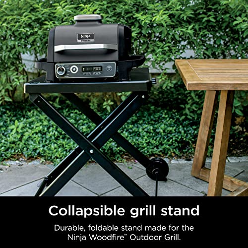 Ninja XSKUNSTAND Outdoor Stand, Woodfire Products, Adjustable Height, Utensil-Holder, Side Table-Compatible, Weather-Resistant, Black, 26" x 34" x 34