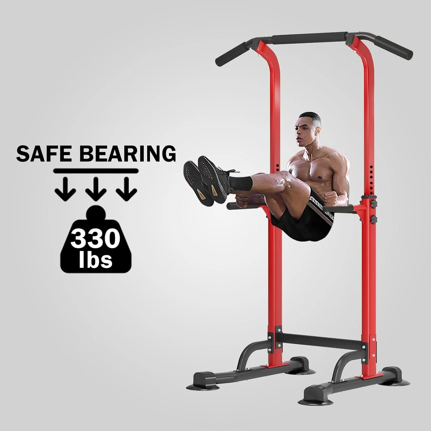 SOGES Height Adjustable Power Tower Dip Stands Pull up Bar Strength Training for Home Gym Black