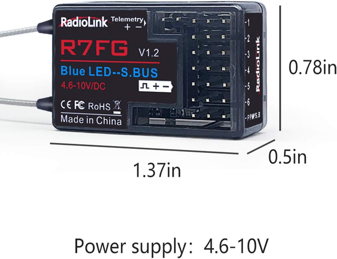 Radiolink RC6GS V2 6CH RC Transmitter and Receiver R7FG 2.4g Gyro and Two-Way Transmission Telemetry Receiver Radio Remote Controller for RC Crawler Cars Boats (600m)