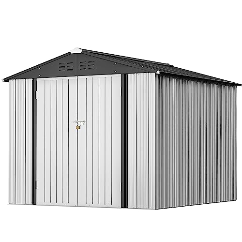 Greesum Outdoor Storage Shed 6 x 8 ft. Utility Tool Shed Metal Storage Garden Shed with Door & Lock for Patio Storage, Brown