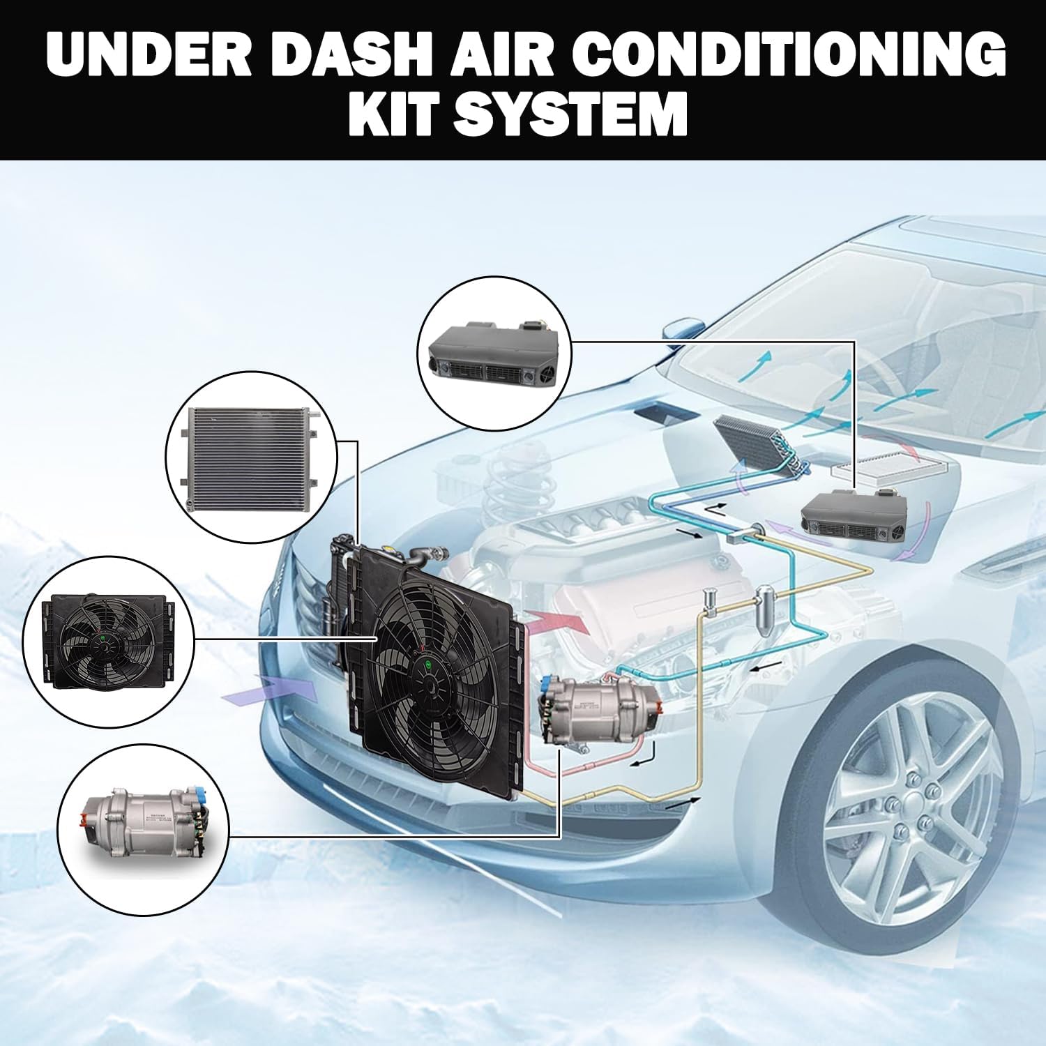12V Air Conditioner Auto Universal Under Dash A/C Kit Heating and Cooling Car ac System Fit for Van Auto RVs Truck Electric Parking air Conditioning Energy Saving (Heat&Cool 404-100-01)