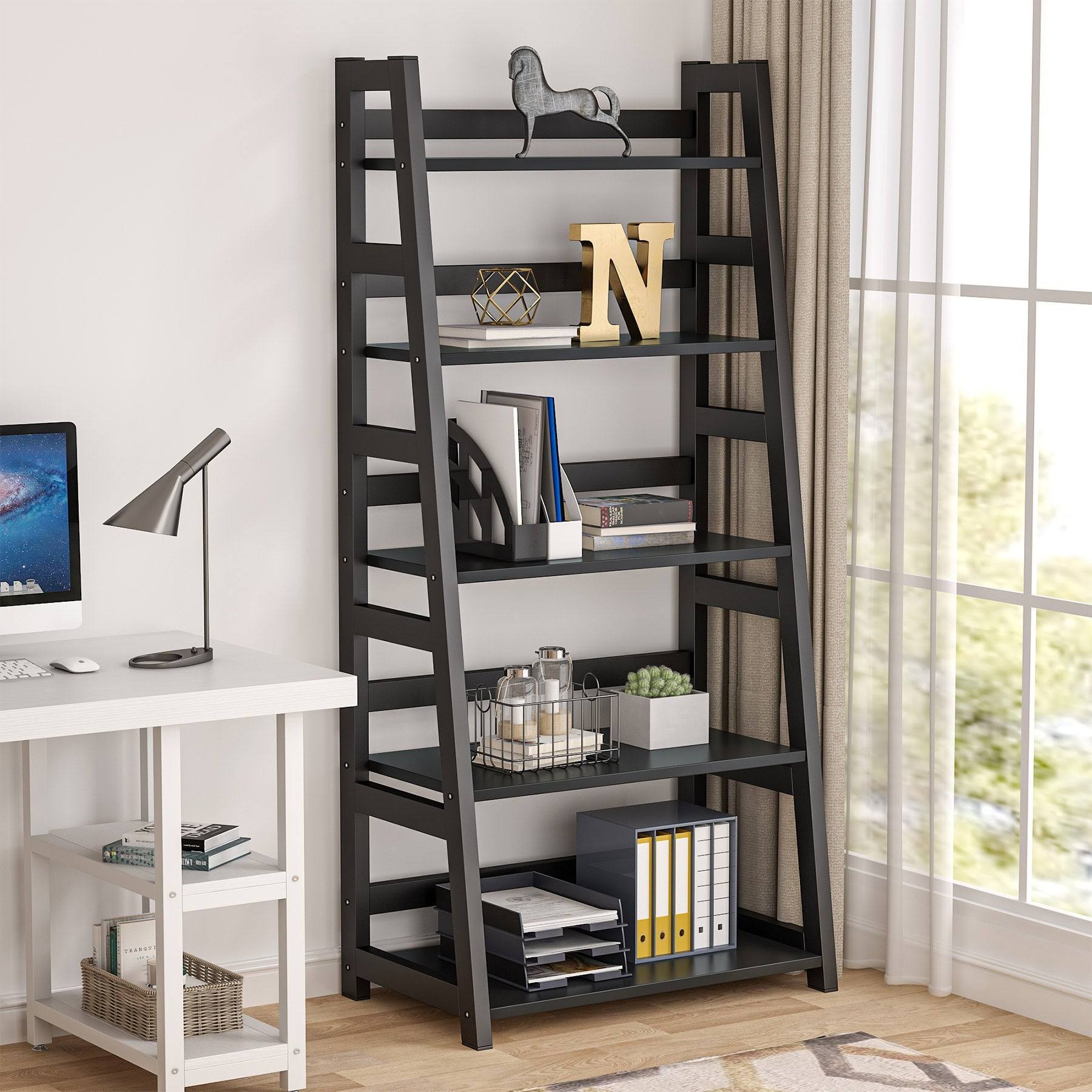 5-Tier Ladder Bookshelf Bookcase, 5 Shelf Ladder Shelves for Living Room - Brown