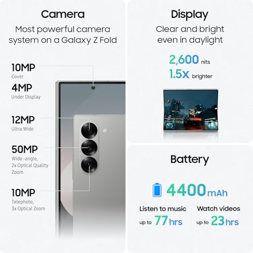 Samsung Galaxy Z Fold 6, 512GB Unlocked Android Smartphone, Circle to Search, Hands-Free Interpreter, AI Photo Edits, Foldable Display for Multitasking, 2024, US 1 Yr Warranty, Silver Shadow