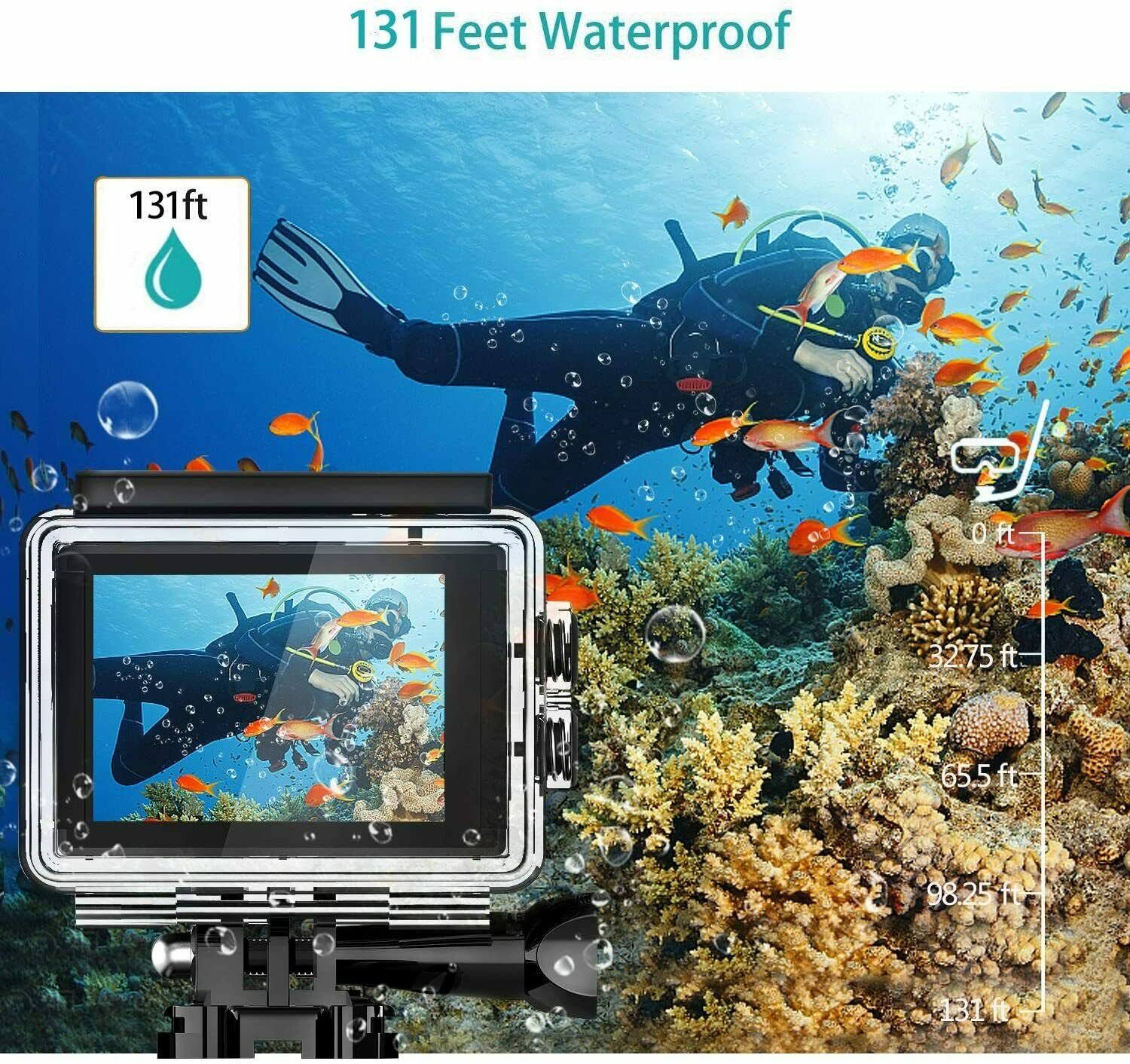 4K Action Camera 20MP Underwater Waterproof 40M 170°Wide-Angle WiFi.
